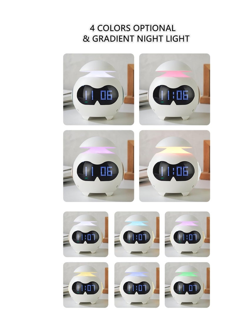 Alarm Clock for Kids, USB Powered Wake Up Alarm Clock with Emoji, Dual Alarm Setting, Bluetooth Alarm Clock with Adjustable Night Light for Bedroom, Reading, Office, White