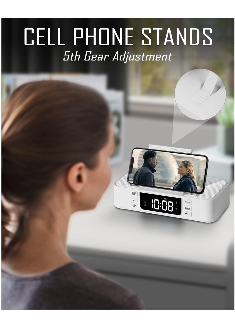 Bluetooth Speaker Alarm Clock with Wireless Charger, Digital Alarm Clock Wireless Charger, Bedside LCD Alarm Clock, Bluetooth Speaker RGB Night Light Cell Phone Stands, For Bedroom, Home