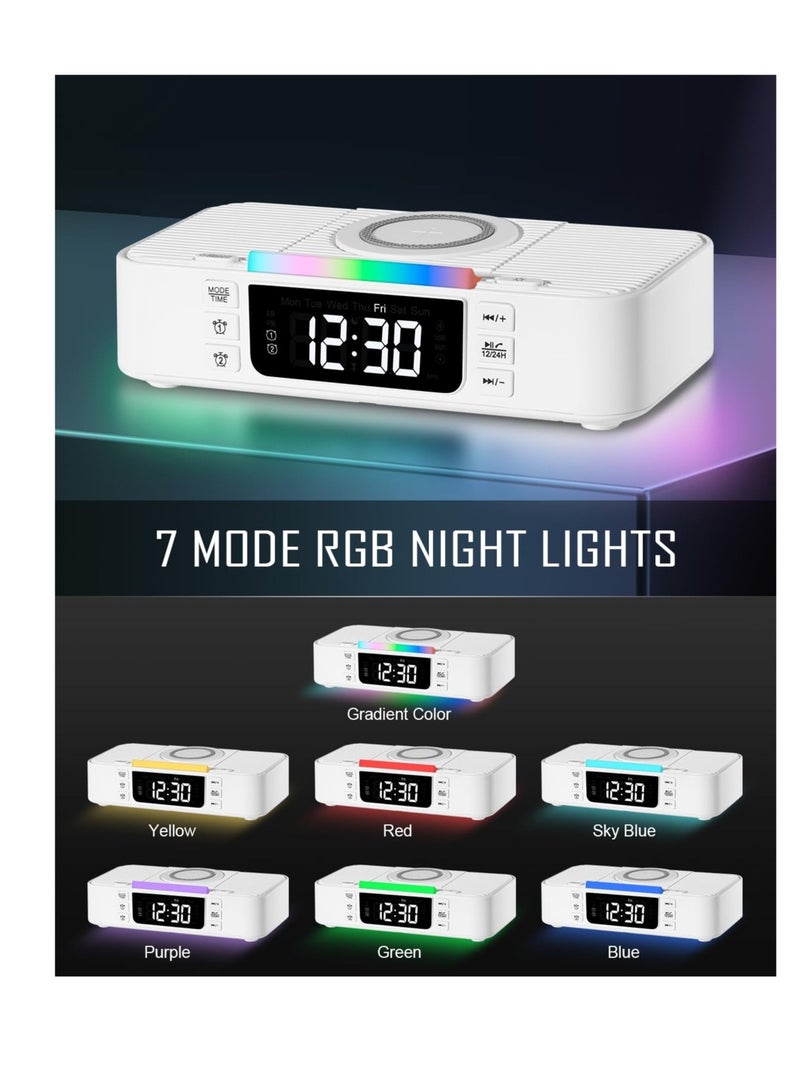 Bluetooth Speaker Alarm Clock with Wireless Charger, Digital Alarm Clock Wireless Charger, Bedside LCD Alarm Clock, Bluetooth Speaker RGB Night Light Cell Phone Stands, For Bedroom, Home