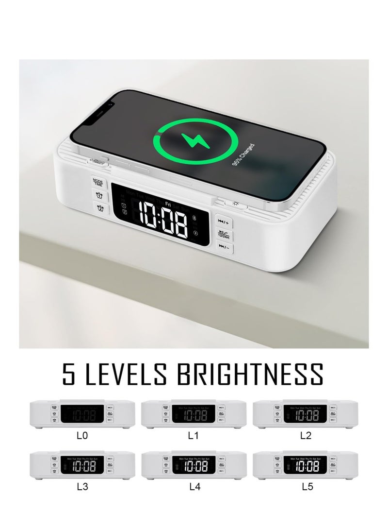 Bluetooth Speaker Alarm Clock with Wireless Charger, Digital Alarm Clock Wireless Charger, Bedside LCD Alarm Clock, Bluetooth Speaker RGB Night Light Cell Phone Stands, For Bedroom, Home