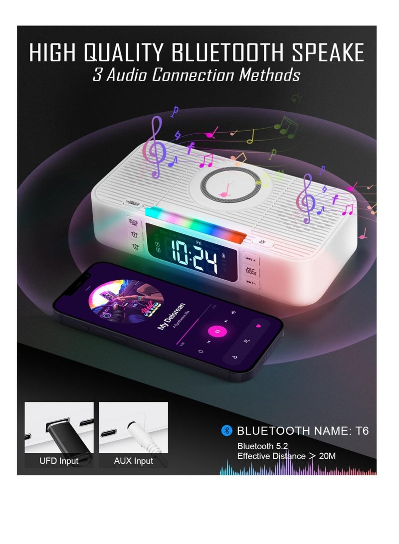 Bluetooth Speaker Alarm Clock with Wireless Charger, Digital Alarm Clock Wireless Charger, Bedside LCD Alarm Clock, Bluetooth Speaker RGB Night Light Cell Phone Stands, For Bedroom, Home