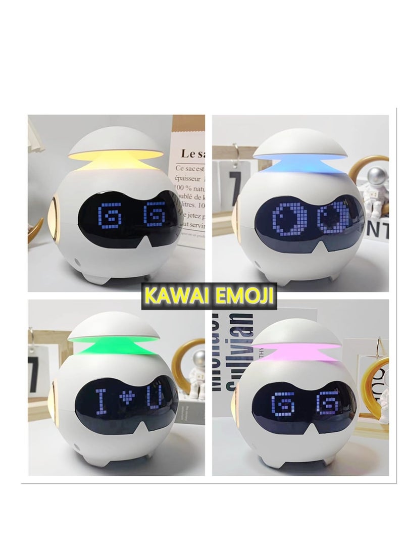 Alarm Clock for Kids, USB Powered Wake Up Alarm Clock with Emoji, Dual Alarm Setting, Bluetooth Alarm Clock with Adjustable Night Light for Bedroom, Reading, Office, White