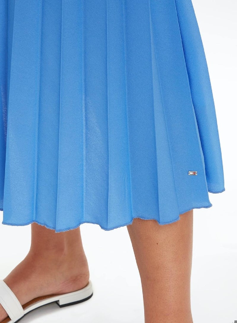 Pleated Knit Midi Dress
