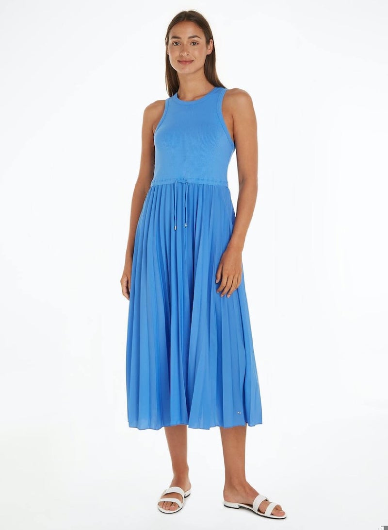 Pleated Knit Midi Dress