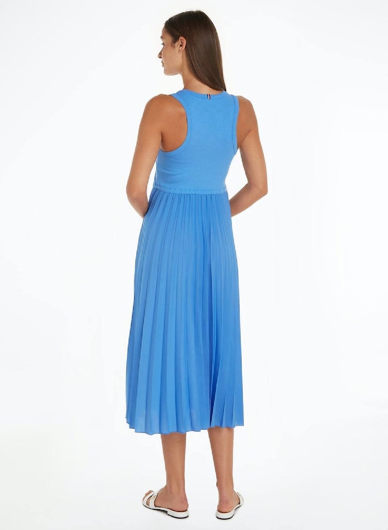 Pleated Knit Midi Dress