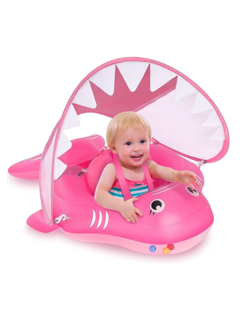 Baby Pool Float, Infant Swimming Float with Sun Protection Canopy Inflatable Floaties for Toddlers Shark Baby Swim Floats Ring for Pool Bath Toys for Safer Swim for Newborn Age 3-36 Months Toddler