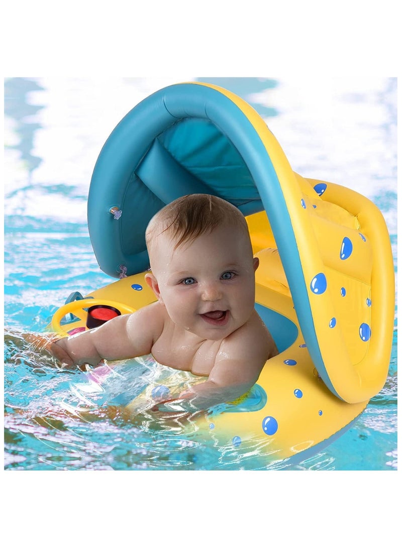 Baby Pool Float with Canopy Baby Swim Float Inflatable Swimming Ring with Adjustable Sun Protection Canopy Toddler Floaties with Seat and Handle Water Toys for Age 6-36 Months