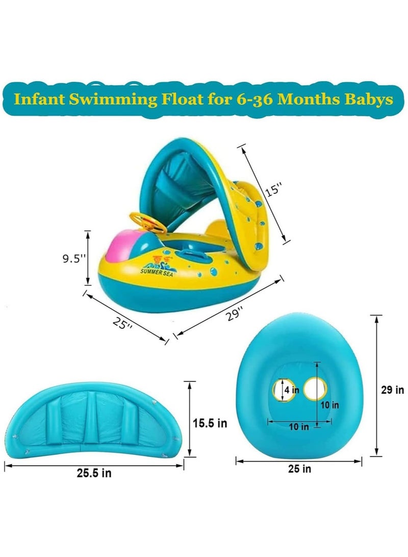 Baby Pool Float with Canopy Baby Swim Float Inflatable Swimming Ring with Adjustable Sun Protection Canopy Toddler Floaties with Seat and Handle Water Toys for Age 6-36 Months