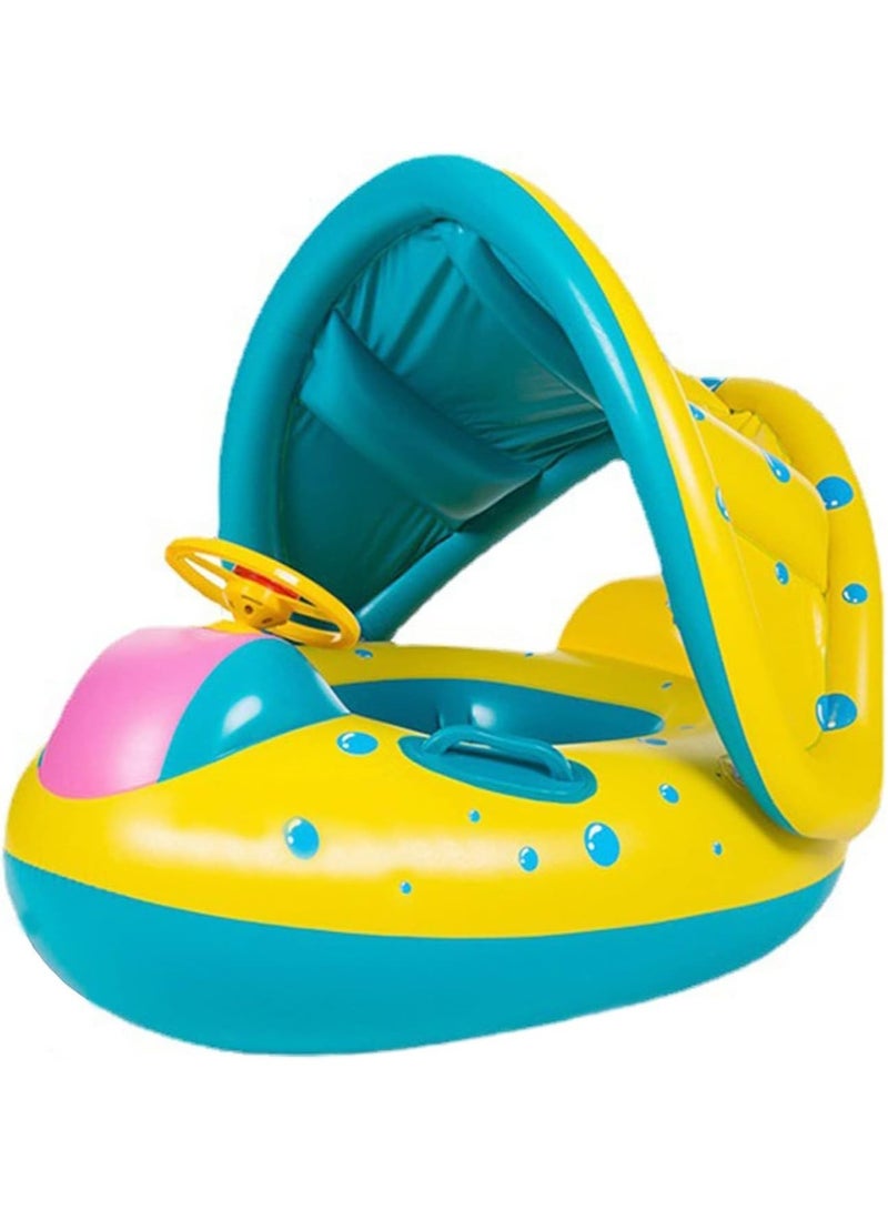Baby Pool Float with Canopy Baby Swim Float Inflatable Swimming Ring with Adjustable Sun Protection Canopy Toddler Floaties with Seat and Handle Water Toys for Age 6-36 Months