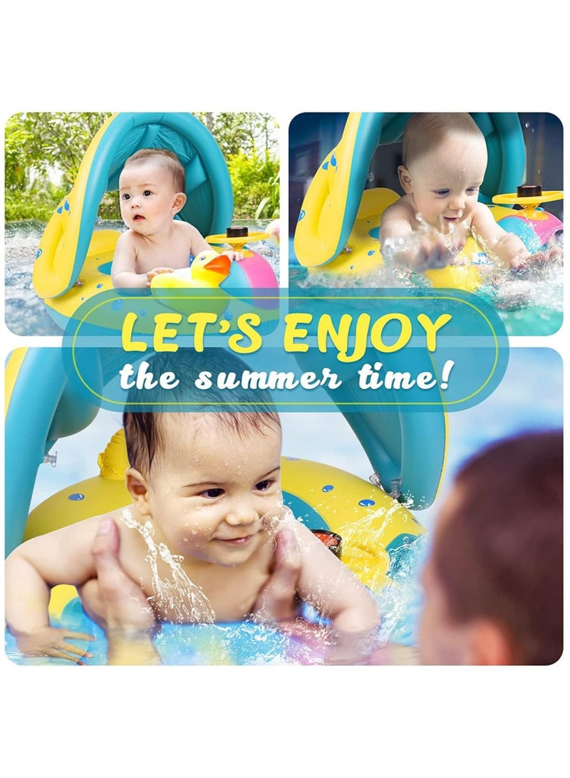 Baby Pool Float with Canopy Baby Swim Float Inflatable Swimming Ring with Adjustable Sun Protection Canopy Toddler Floaties with Seat and Handle Water Toys for Age 6-36 Months