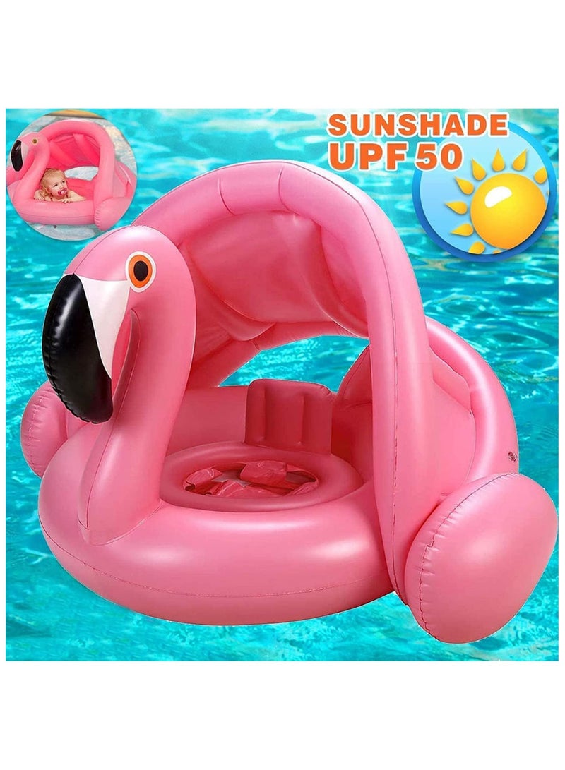 Baby Pool Float with Canopy Baby Swim Float Inflatable Swimming Ring with Adjustable Sun Protection Canopy Toddler Floaties with Seat and Handle Water Toys for Age 6-36 Months
