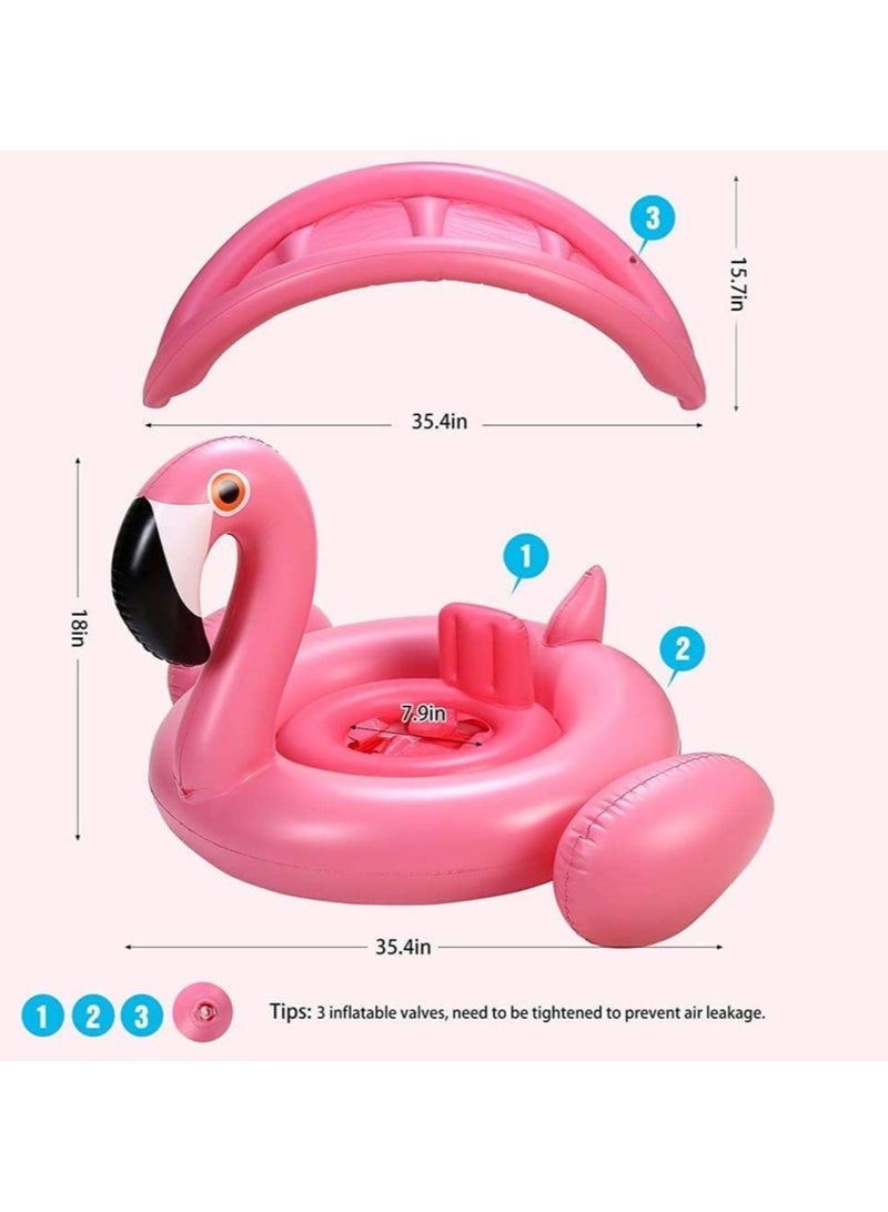 Baby Pool Float with Canopy Baby Swim Float Inflatable Swimming Ring with Adjustable Sun Protection Canopy Toddler Floaties with Seat and Handle Water Toys for Age 6-36 Months