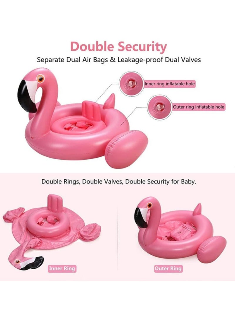 Baby Pool Float with Canopy Baby Swim Float Inflatable Swimming Ring with Adjustable Sun Protection Canopy Toddler Floaties with Seat and Handle Water Toys for Age 6-36 Months