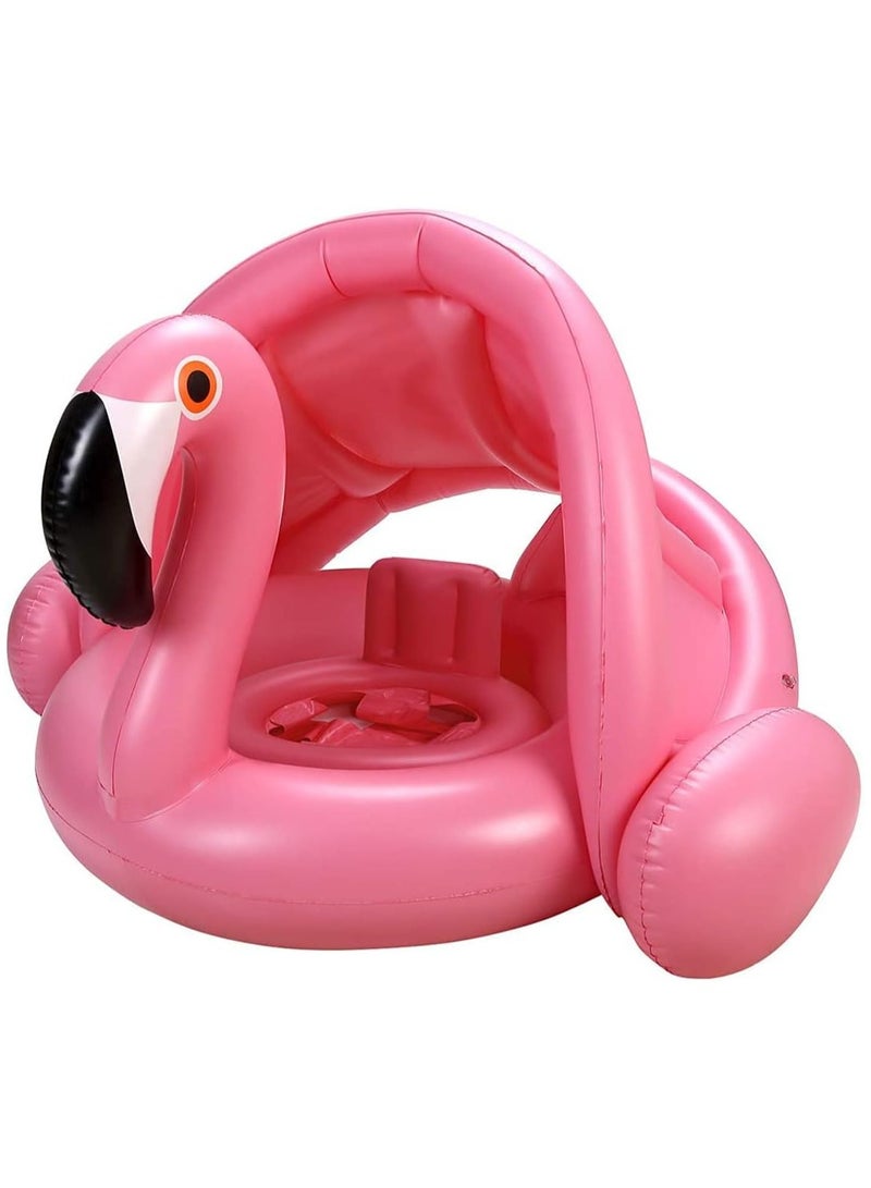 Baby Pool Float with Canopy Baby Swim Float Inflatable Swimming Ring with Adjustable Sun Protection Canopy Toddler Floaties with Seat and Handle Water Toys for Age 6-36 Months