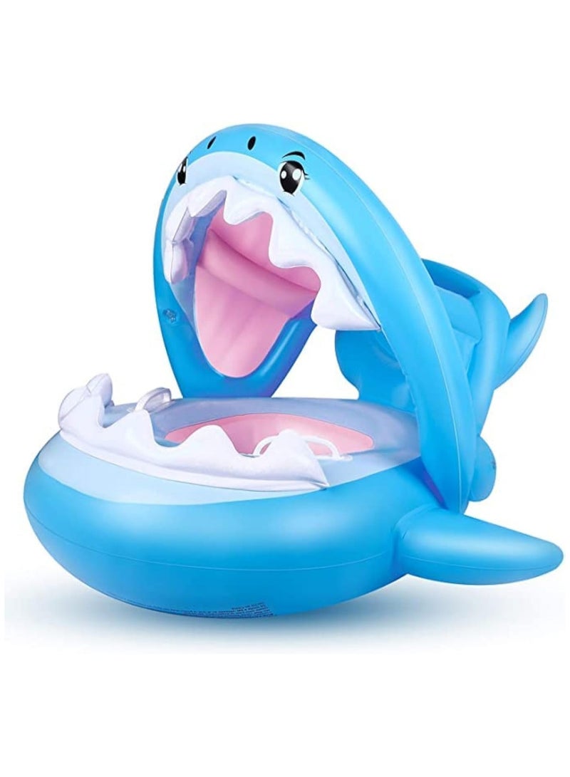 Baby Pool Float with Canopy Baby Swim Float Inflatable Swimming Ring with Adjustable Sun Protection Canopy Toddler Floaties with Seat and Handle Water Toys for Age 6-36 Months