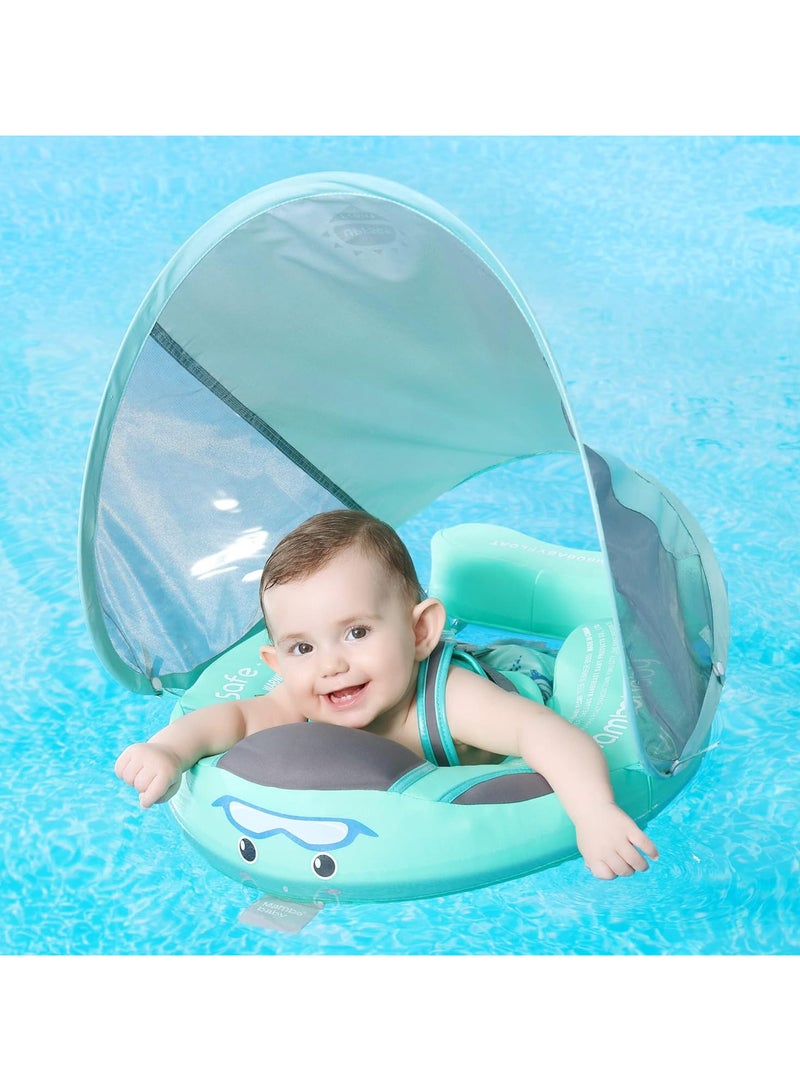 Baby Pool Float with Canopy Baby Swim Float Inflatable Swimming Ring with Adjustable Sun Protection Canopy Toddler Floaties with Seat and Handle Water Toys for Age 6-36 Months