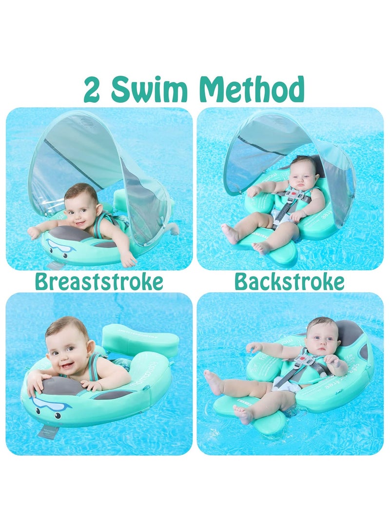 Baby Pool Float with Canopy Baby Swim Float Inflatable Swimming Ring with Adjustable Sun Protection Canopy Toddler Floaties with Seat and Handle Water Toys for Age 6-36 Months