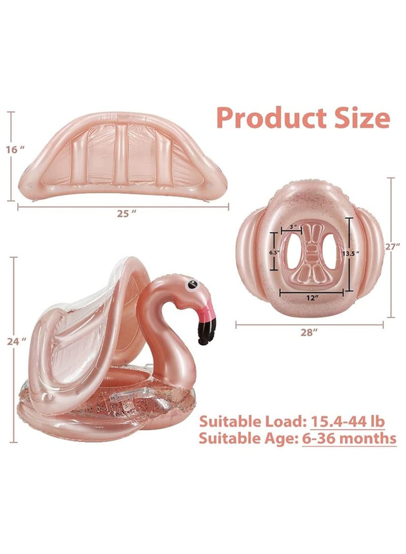 Baby Pool Float with Canopy Baby Swim Float Inflatable Swimming Ring with Adjustable Sun Protection Canopy Toddler Floaties with Seat and Handle Water Toys for Age 6-36 Months