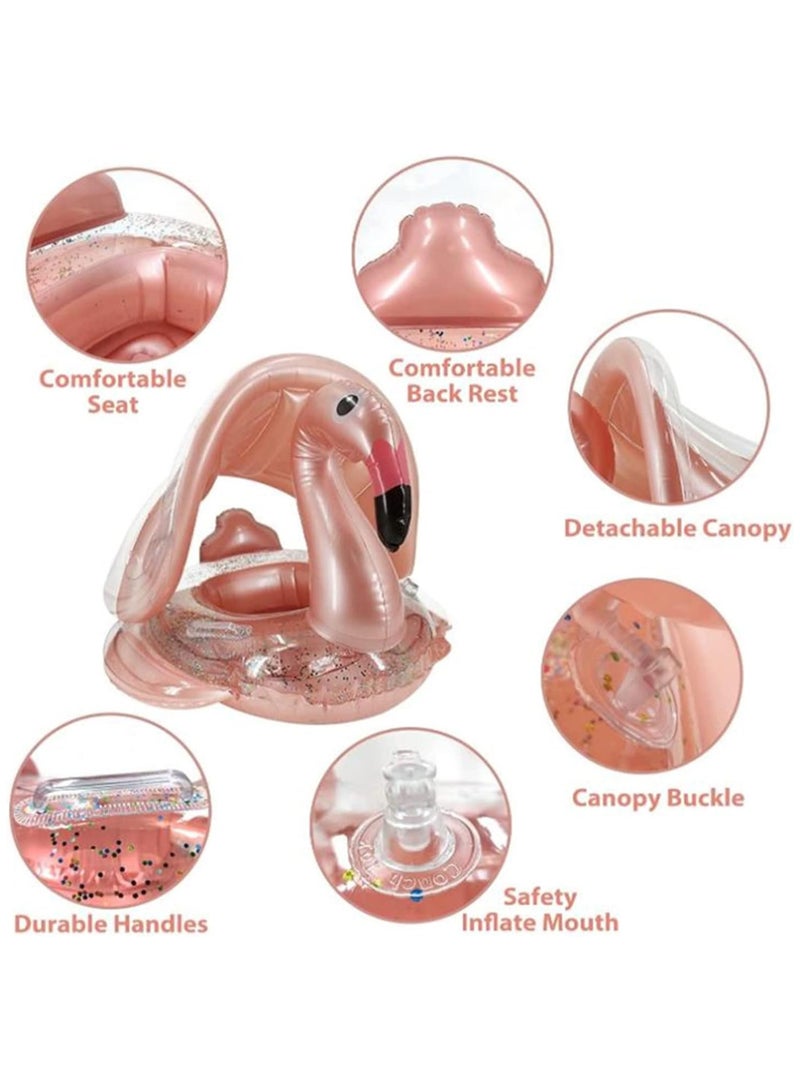 Baby Pool Float with Canopy Baby Swim Float Inflatable Swimming Ring with Adjustable Sun Protection Canopy Toddler Floaties with Seat and Handle Water Toys for Age 6-36 Months