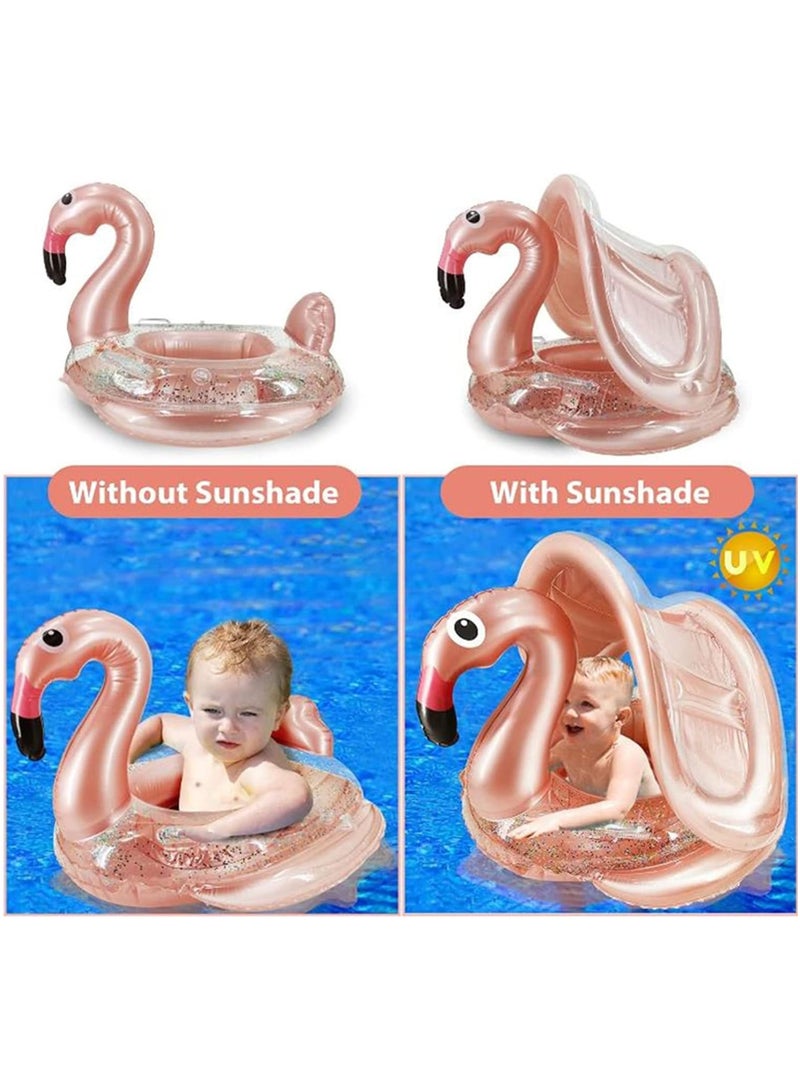 Baby Pool Float with Canopy Baby Swim Float Inflatable Swimming Ring with Adjustable Sun Protection Canopy Toddler Floaties with Seat and Handle Water Toys for Age 6-36 Months