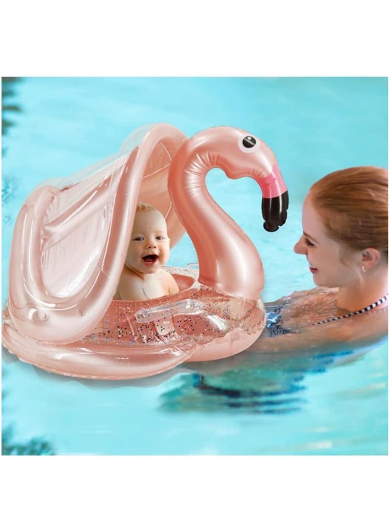 Baby Pool Float with Canopy Baby Swim Float Inflatable Swimming Ring with Adjustable Sun Protection Canopy Toddler Floaties with Seat and Handle Water Toys for Age 6-36 Months