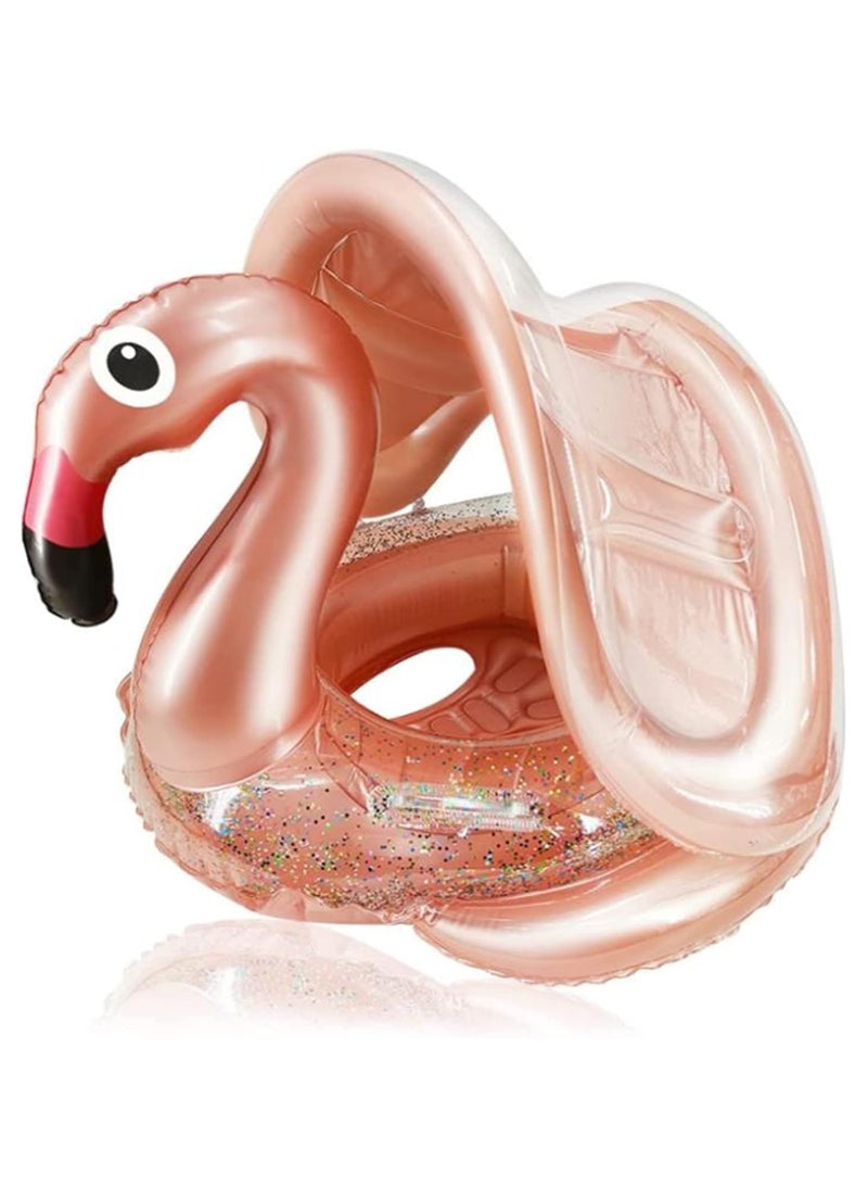 Baby Pool Float with Canopy Baby Swim Float Inflatable Swimming Ring with Adjustable Sun Protection Canopy Toddler Floaties with Seat and Handle Water Toys for Age 6-36 Months