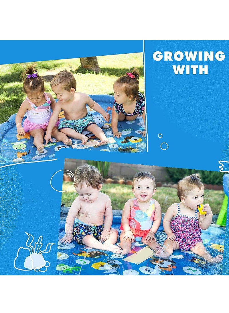 Splash Pad for Toddlers Sprinkler for Kids Water Party Spray Play Mat Baby Wading Pool for Learning Toy Water Pad “from A to Z” Outdoor Swimming Pool for Babies and Toddlers