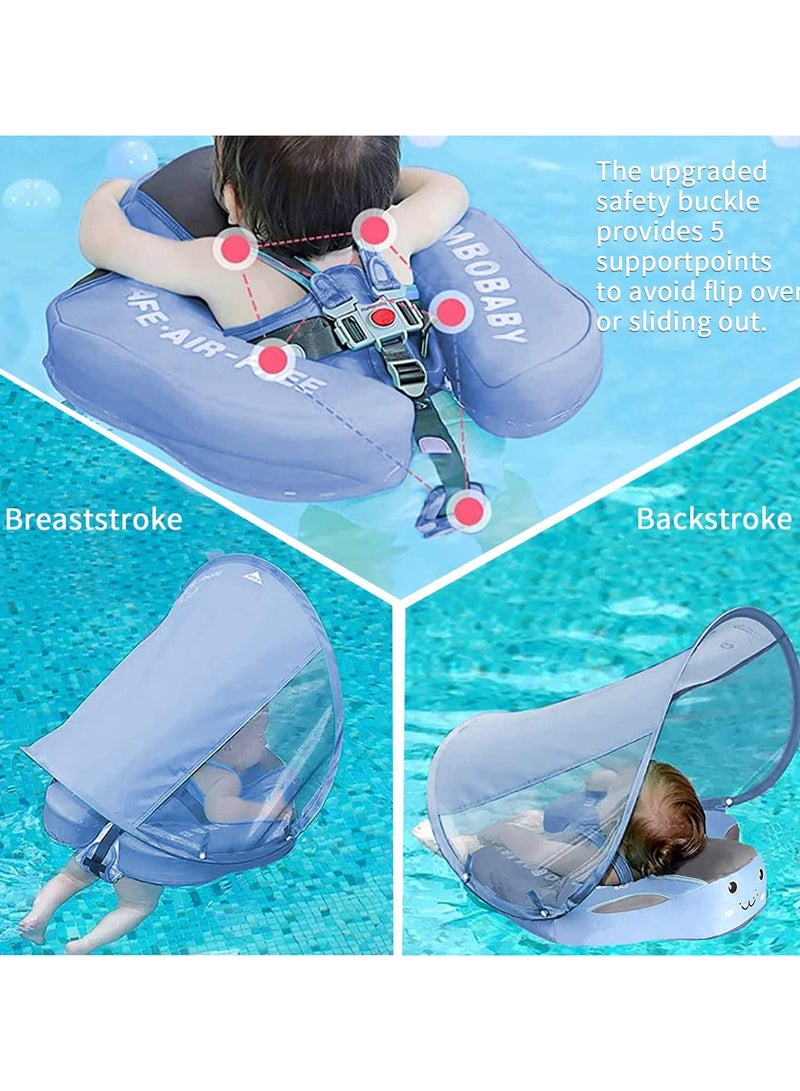 Baby Pool Float with Canopy Baby Swim Float Inflatable Swimming Ring with Adjustable Sun Protection Canopy Toddler Floaties with Seat and Handle Water Toys for Age 6-36 Months