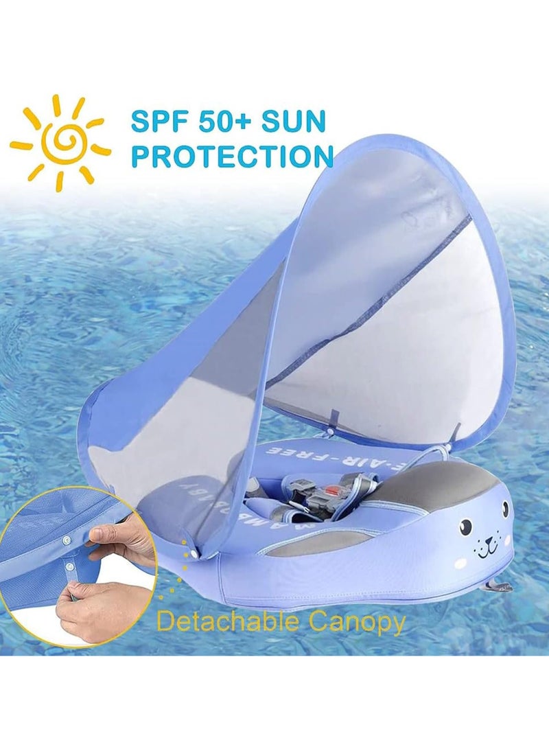 Baby Pool Float with Canopy Baby Swim Float Inflatable Swimming Ring with Adjustable Sun Protection Canopy Toddler Floaties with Seat and Handle Water Toys for Age 6-36 Months