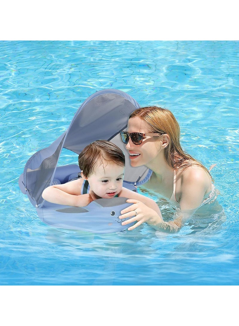 Baby Pool Float with Canopy Baby Swim Float Inflatable Swimming Ring with Adjustable Sun Protection Canopy Toddler Floaties with Seat and Handle Water Toys for Age 6-36 Months