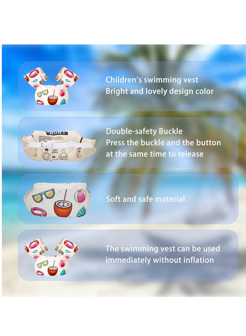 Toddler Swim Vest for Kids 1-5 Years Old 30-55 lbs Boy and Girl Learn-to-Swim Adjustable Strap Swimming Jacket Water Wings for with lovely Cartoon Children's Swimming Pool Pale Pink Coconut