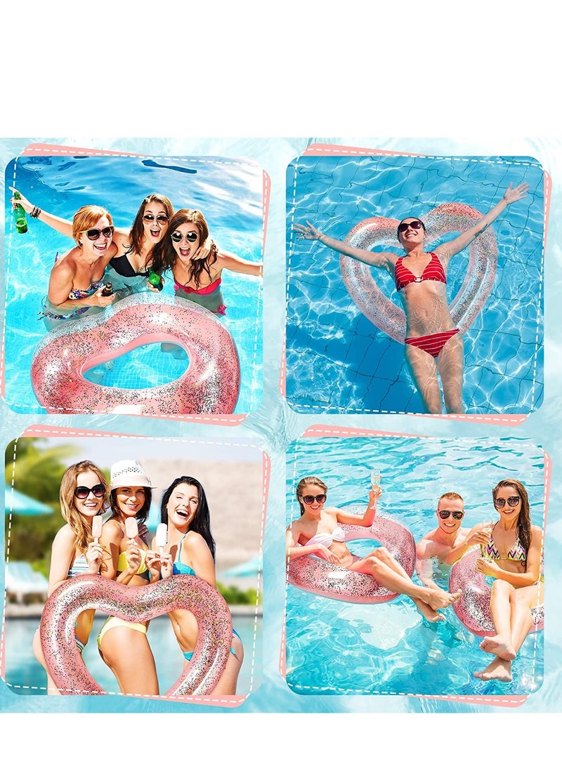 2 Pieces Inflatable Swim Rings Heart Shaped Bachelorette Pool Float Loungers Tube, Heart Shaped Summer Swimming Ring Water Fun Beach Party for Adults 47.3  39.4 Inch Glitter Style Rose Gold