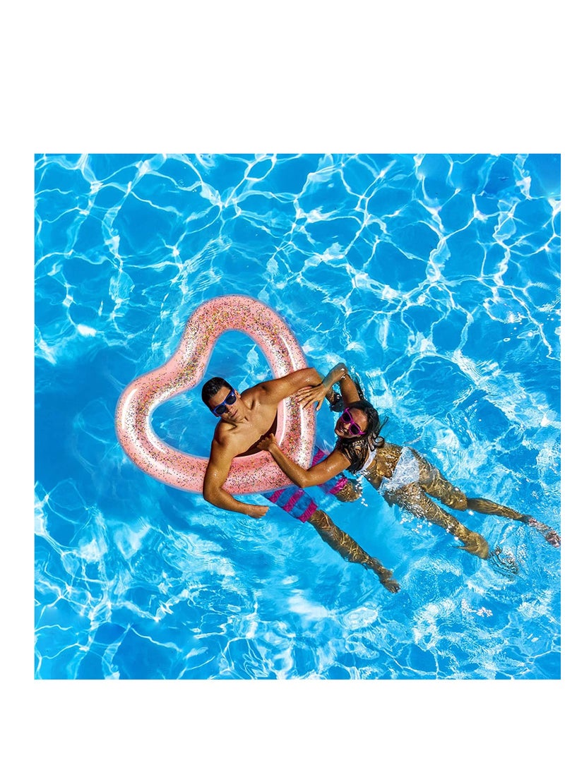 2 Pieces Inflatable Swim Rings Heart Shaped Bachelorette Pool Float Loungers Tube, Heart Shaped Summer Swimming Ring Water Fun Beach Party for Adults 47.3  39.4 Inch Glitter Style Rose Gold