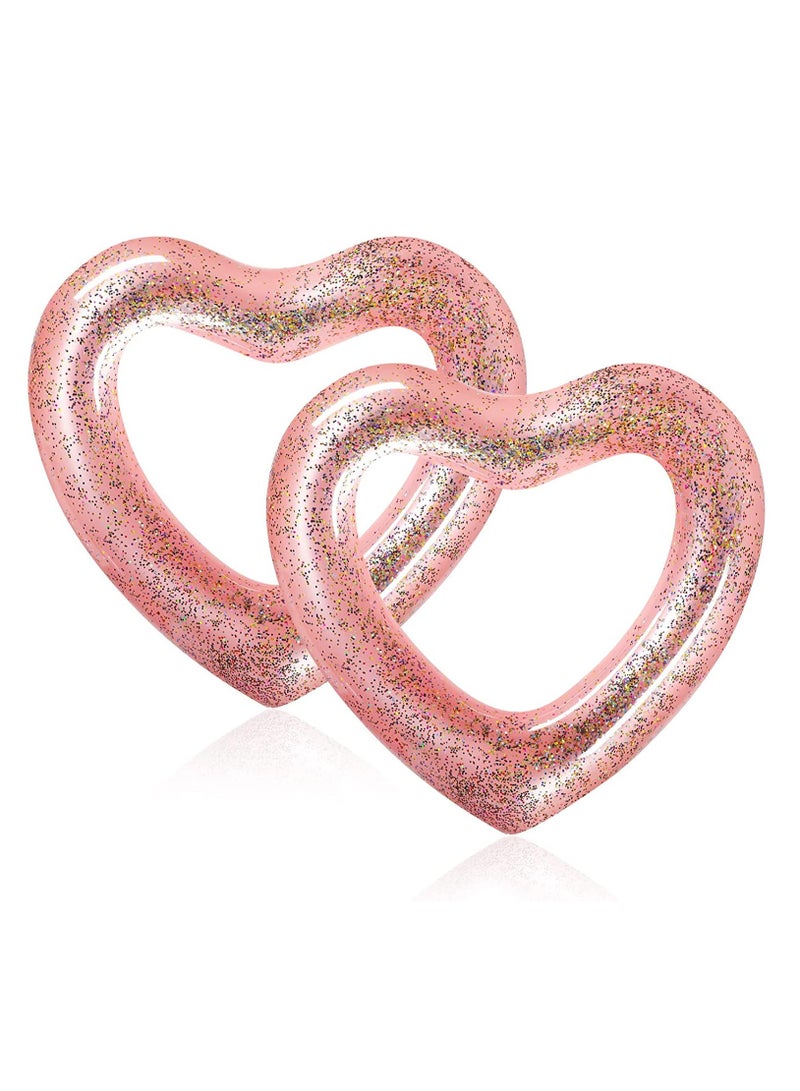 2 Pieces Inflatable Swim Rings Heart Shaped Bachelorette Pool Float Loungers Tube, Heart Shaped Summer Swimming Ring Water Fun Beach Party for Adults 47.3  39.4 Inch Glitter Style Rose Gold