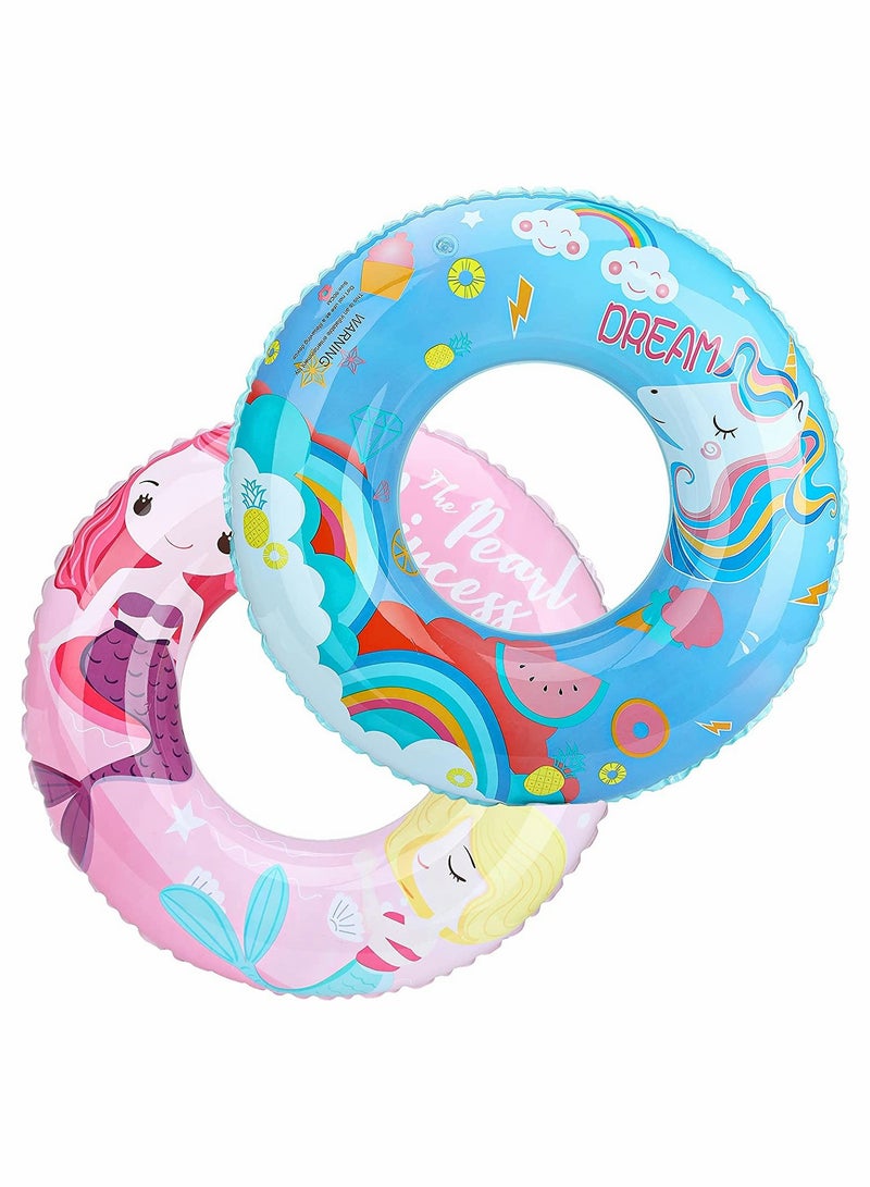 Inflatable Swim Rings, Cartoon Inflatable Round Swimming Float Ring Floatie Water Fun Beach Party Swim Pool Toys with Repair Patch for Kids Adults