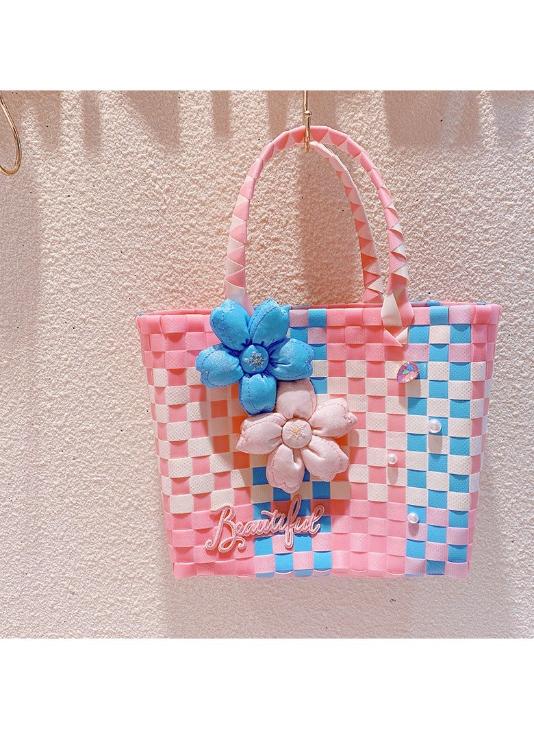 New Macaron Cherry Blossom Summer Woven Vegetable Basket Bag