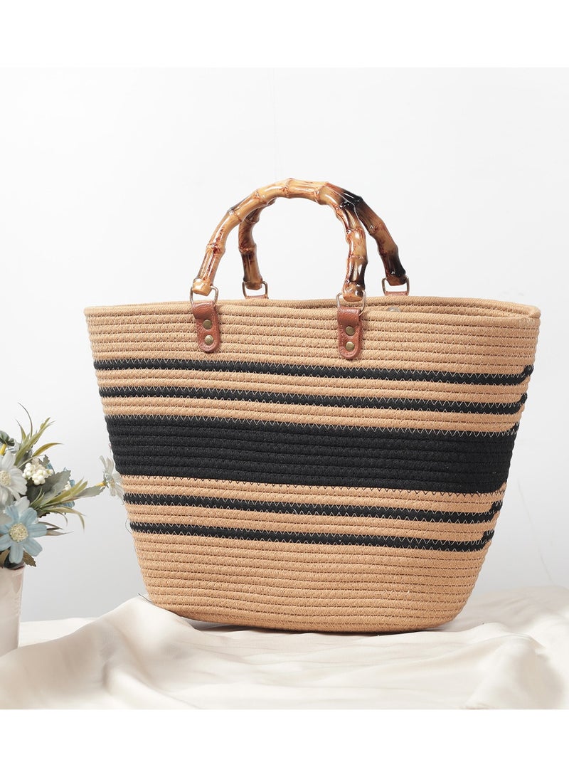 New Minimalist High-Capacity Striped Grass Woven Bag