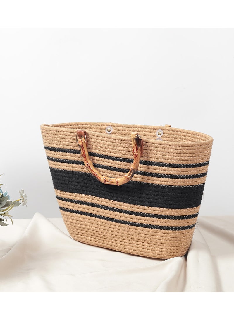 New Minimalist High-Capacity Striped Grass Woven Bag