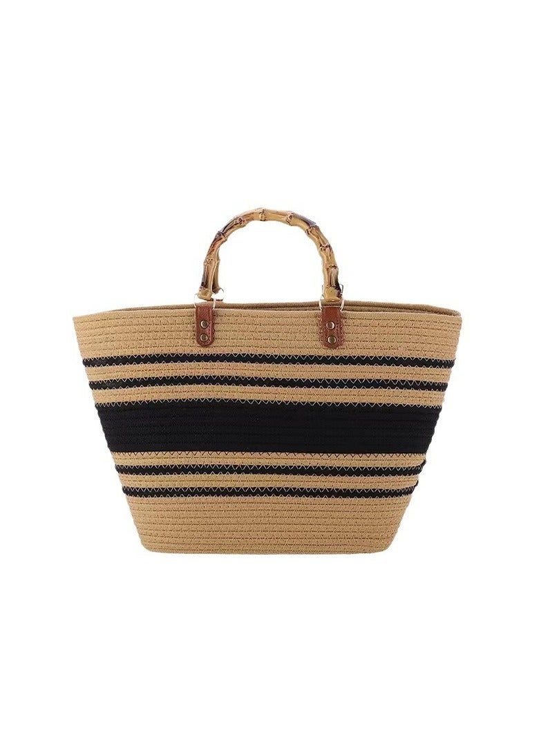 New Minimalist High-Capacity Striped Grass Woven Bag