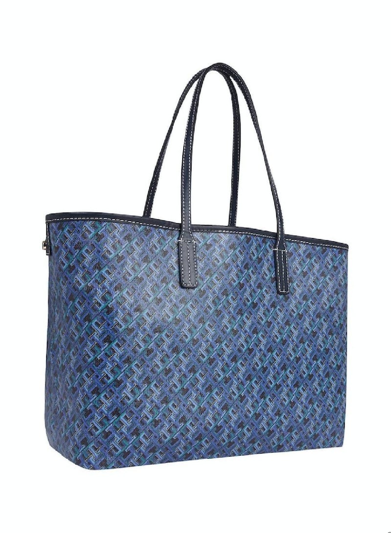 Women's Removable Laptop Pouch Tote -  Pure cotton, Blue