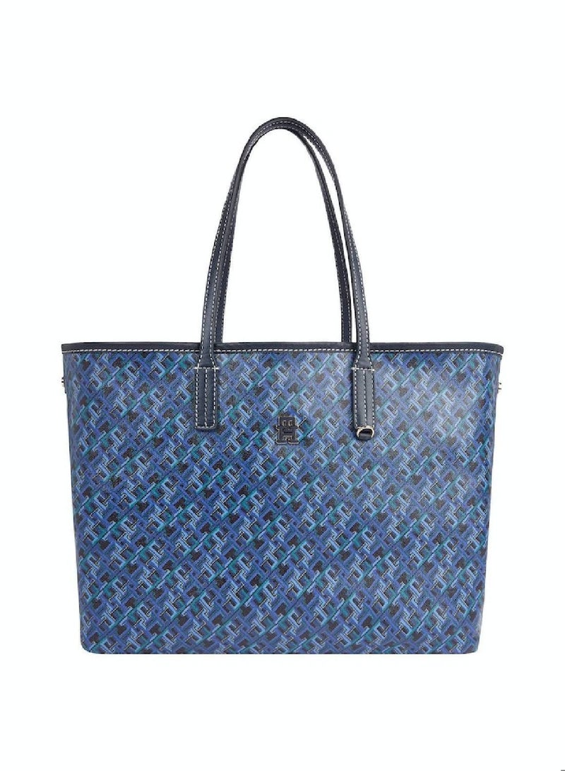 Women's Removable Laptop Pouch Tote -  Pure cotton, Blue