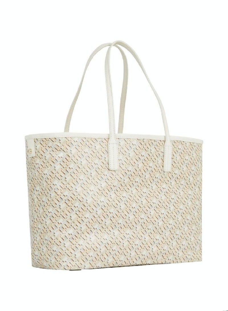 Women's Removable Laptop Pouch Tote -  Pure cotton, Beige