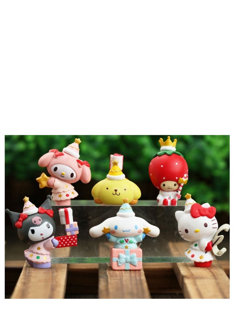 6 Pack Kawaii Sanrio Figure Hello Kitty Figure Birthday Party Supplies, Cinnamon Cupcake Toppers, Cute Mini Figure Toys  Birthday Party Favor For Kids Fans Collection Bouquet Desk Decor