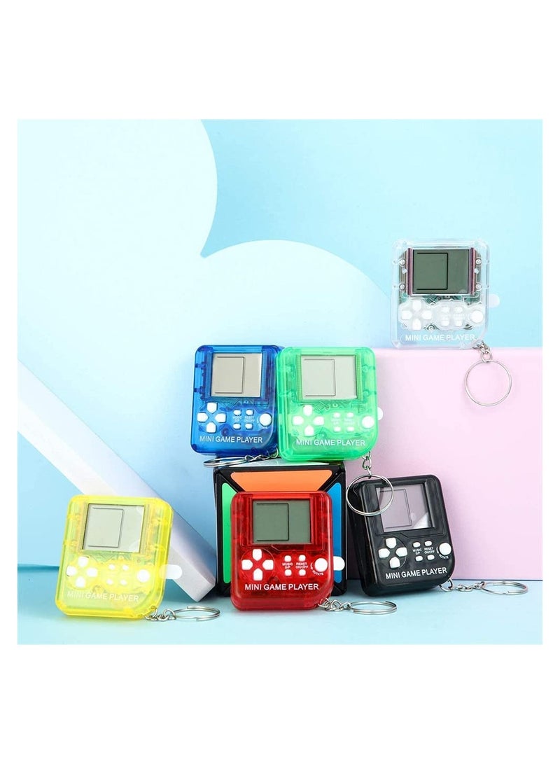 Mini Brick Game Toy Keychain Classical Portable Game Console With Hanging Chain Birthday Party Favor, 6 Pieces ( Black, Red, Blue, Green, Yellow, Transparent )