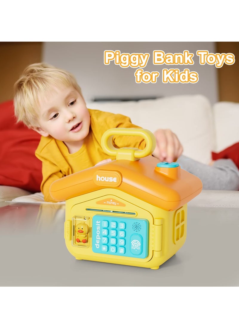 Piggy Bank for Kids, Cute House Money Bank, Electronic Money Saving Box with Fingerprint Password for Kids, Coin Bank Piggy Bank Toddler Bank for Birthday