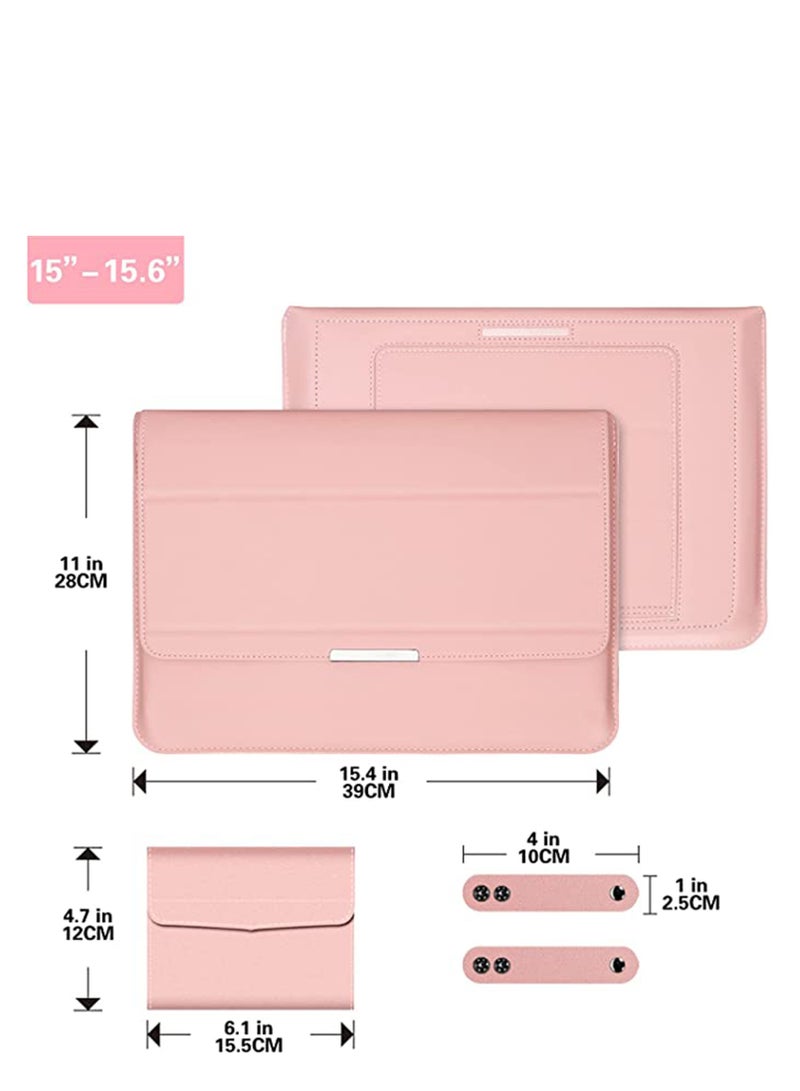 13-14 Inch Laptop Sleeve Bag Universial 2 in 1 Inner Sleeve with Stand Function Portable Waterproof Laptop Case Compatible with 13-14 Inch Laptops and Tablets Soft PU Leather (Pink Rose Gold)