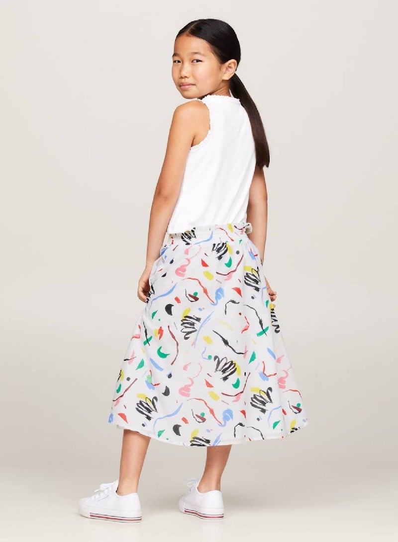 Girls' Paperbag Waist Midi Skirt -  Pure organic cotton, Multicolor