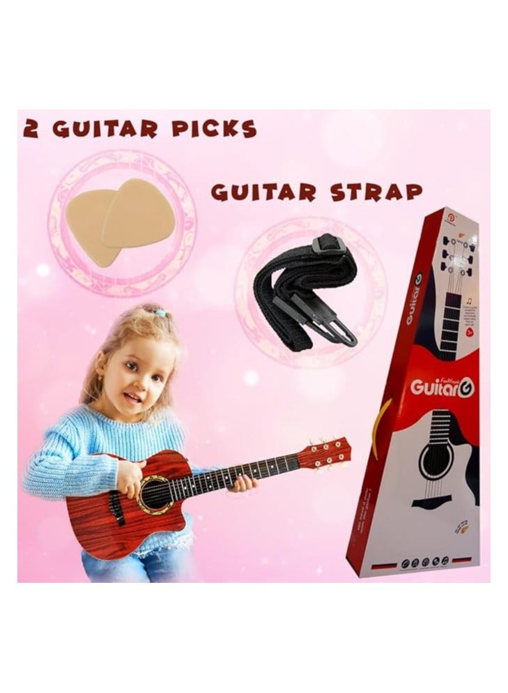 UKR 32-Inch 6-String Angle Wood Guitar for Kids Age 3+ – Maroon Music Learning Guitar | Perfect Starter Instrument for Young Musicians | Child-Friendly Acoustic Guitar for Early Music Education & Play