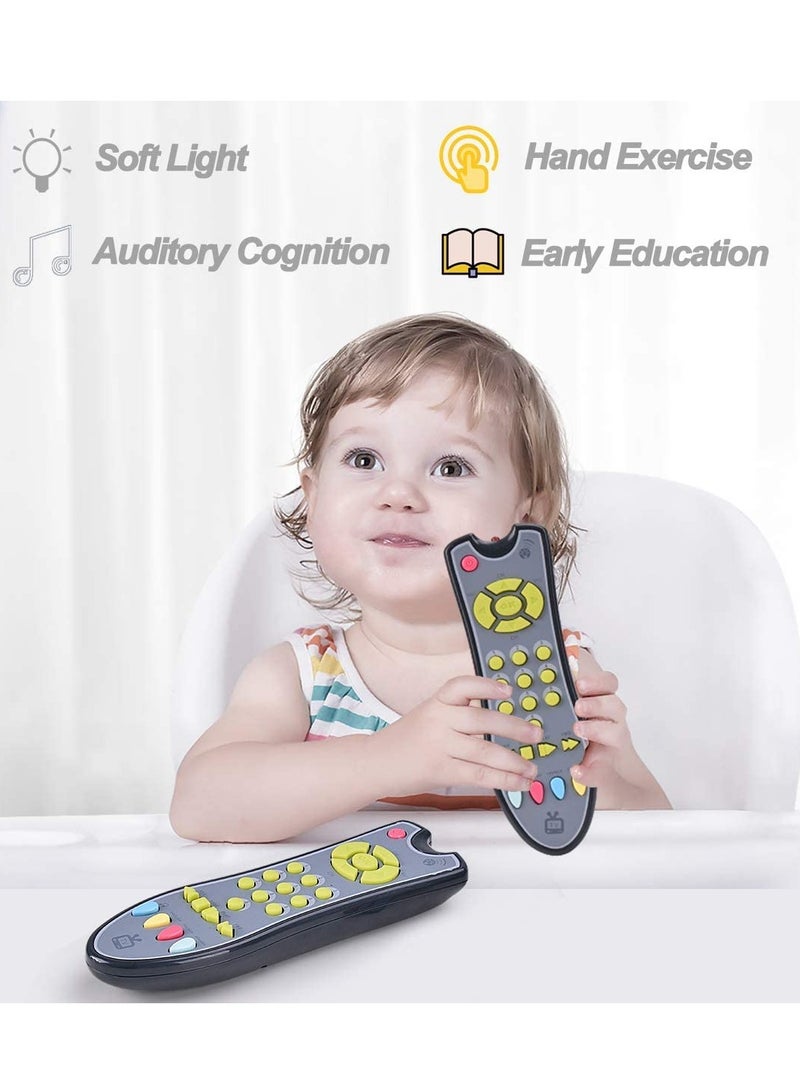 Musical TV Remote Control Toy with Light and Sounds, Language Development Toy from Number 0-9 in English, French, Spainsh