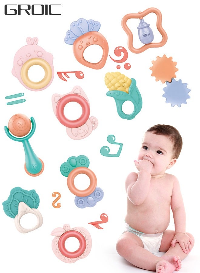 10 PCS Baby Rattle Teething Toys for Babies 0-6-12 Months, Grab Spin Rattle Shaker Early Educational Infant Toys, Soothing Teether, Baby Toys 6 to 12 Months Infant Newborn Baby Gift